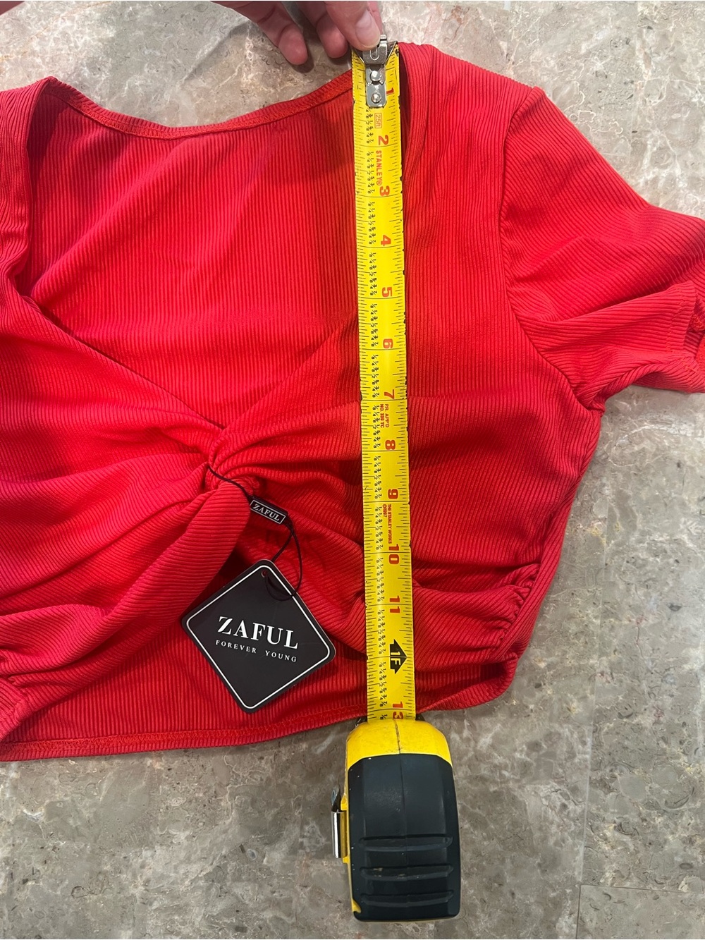 Zaful Red Knot-Front Ribbed Crop Top - Picture 3 of 5